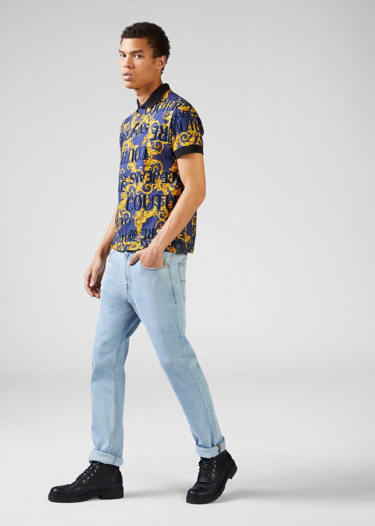 Versace Jeans Couture Logo Baroque Print Polo Shirt μπλουζακια πολο Jeans Couture Πολύχρωμο | KNO3894
