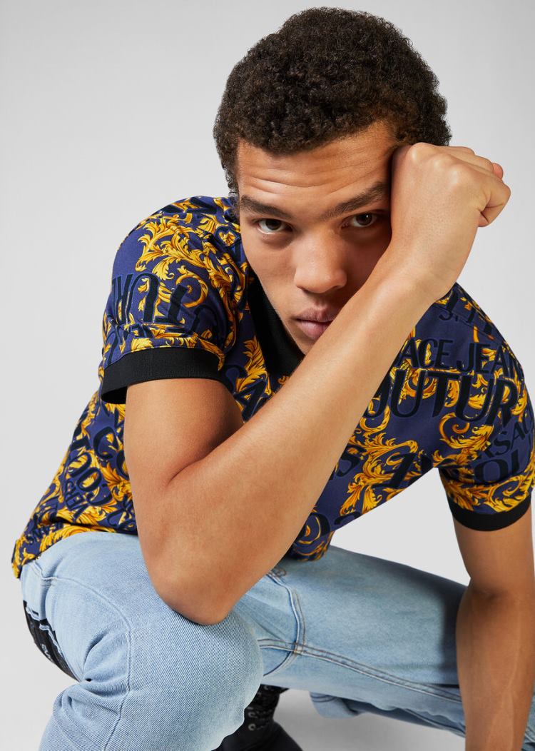 Versace Jeans Couture Logo Baroque Print Polo Shirt μπλουζακια πολο Jeans Couture Πολύχρωμο | KNO3894
