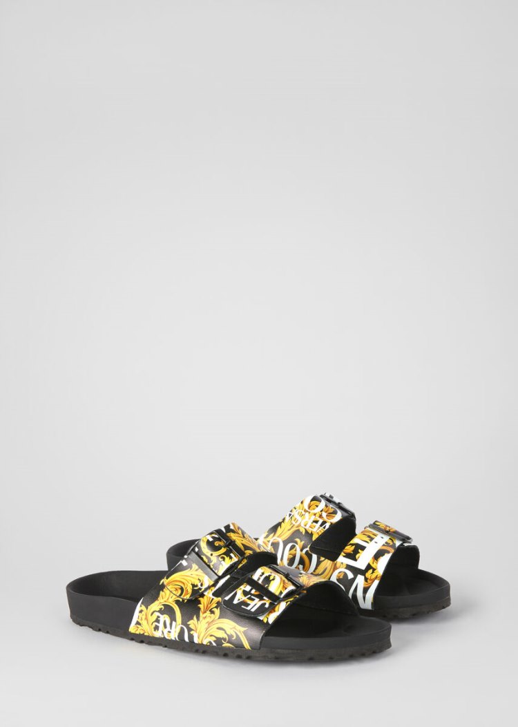 Versace Jeans Couture Logo Baroque Print Sandals σανδαλια Jeans Couture μαυρα | Q76PJTP