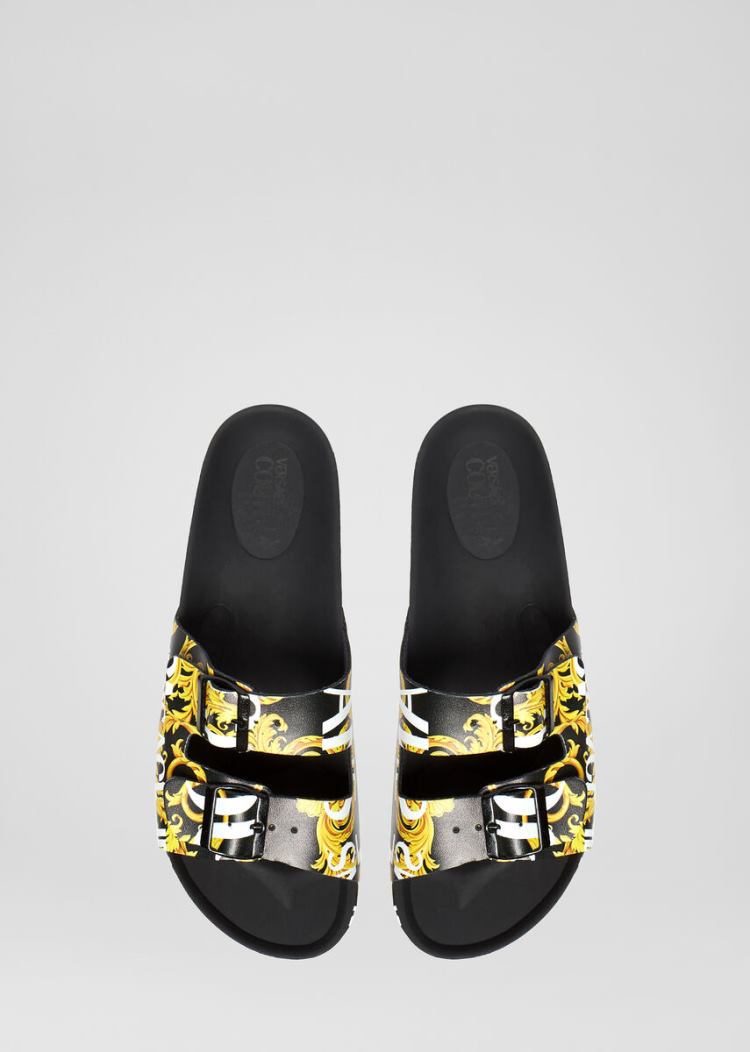 Versace Jeans Couture Logo Baroque Print Sandals σανδαλια Jeans Couture μαυρα | Q76PJTP