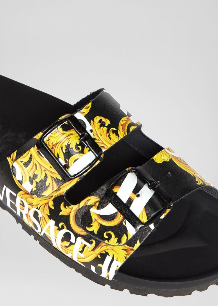 Versace Jeans Couture Logo Baroque Print Sandals σανδαλια Jeans Couture μαυρα | Q76PJTP