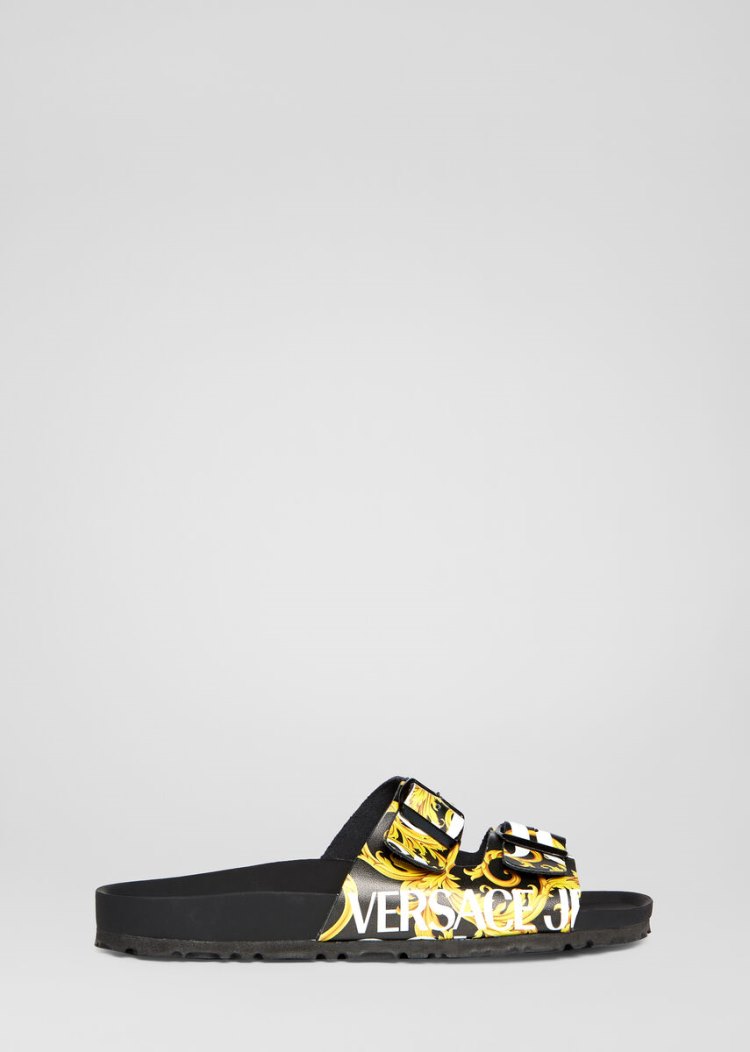 Versace Jeans Couture Logo Baroque Print Sandals σανδαλια Jeans Couture μαυρα | Q76PJTP