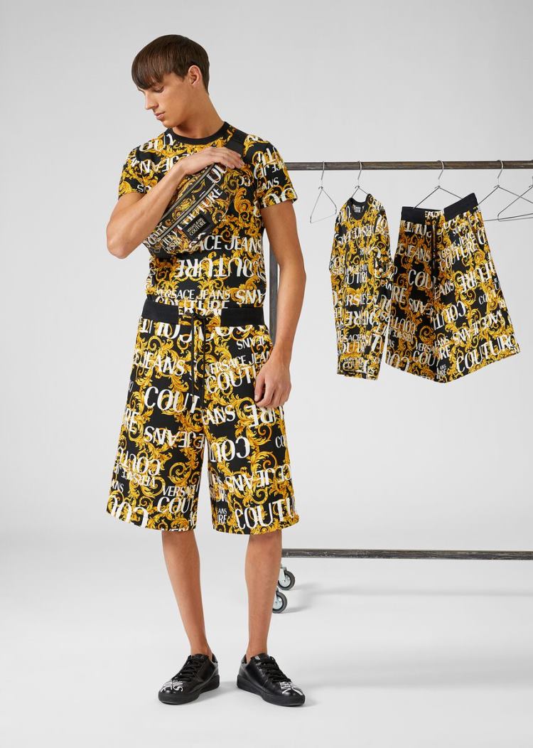 Versace Jeans Couture Logo Baroque Print βαμβακερα T Shirt μπλουζακια Jeans Couture μαυρα | Q7KOQBT