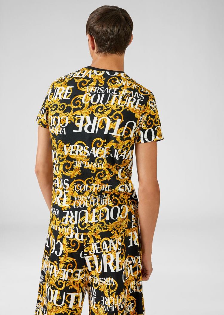 Versace Jeans Couture Logo Baroque Print βαμβακερα T Shirt μπλουζακια Jeans Couture μαυρα | Q7KOQBT