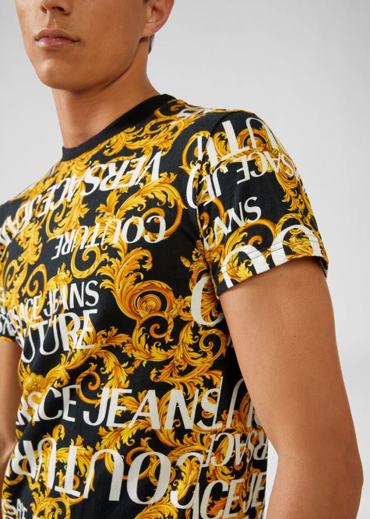 Versace Jeans Couture Logo Baroque Print βαμβακερα T Shirt μπλουζακια Jeans Couture μαυρα | Q7KOQBT