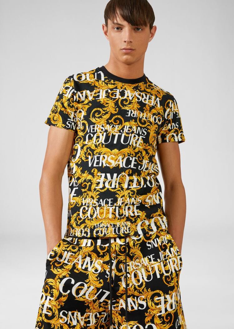 Versace Jeans Couture Logo Baroque Print βαμβακερα T Shirt μπλουζακια Jeans Couture μαυρα | Q7KOQBT