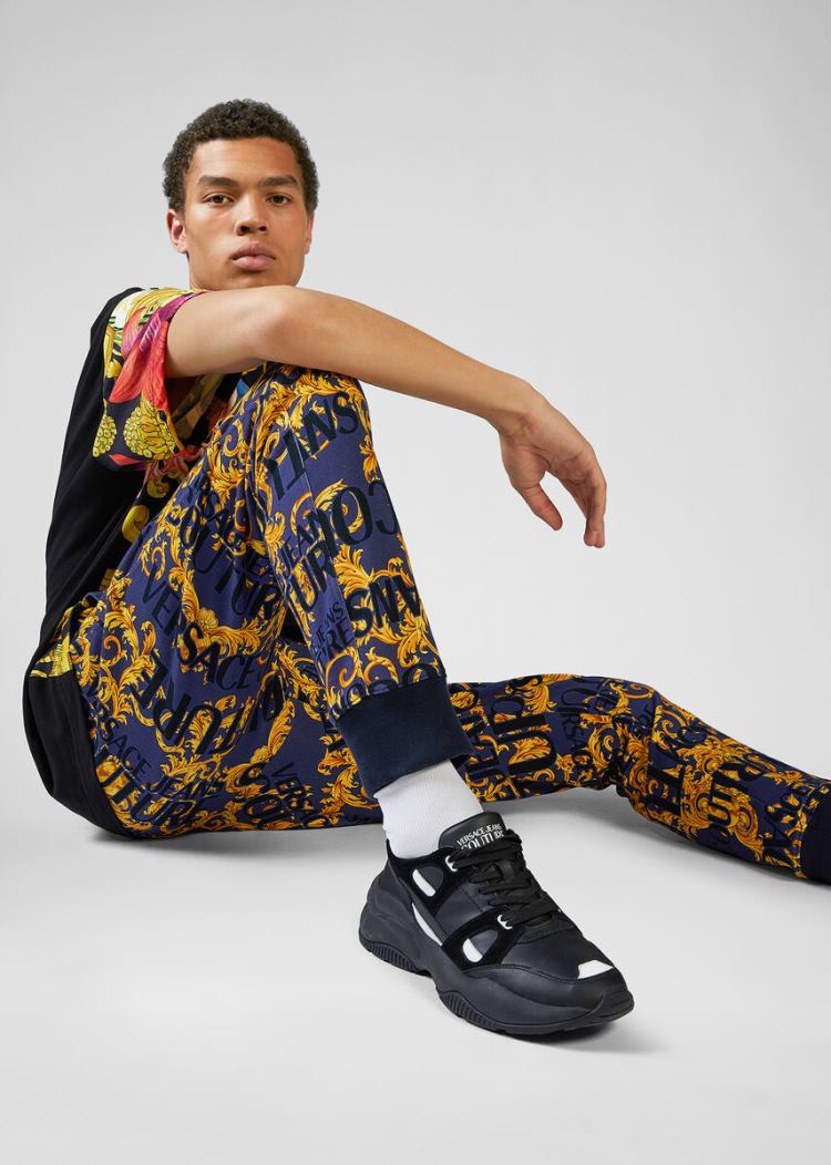 Versace Jeans Couture Logo Baroque Print Fleece Trackpants παντελόνι Jeans Couture Πολύχρωμο | QLFTTZS