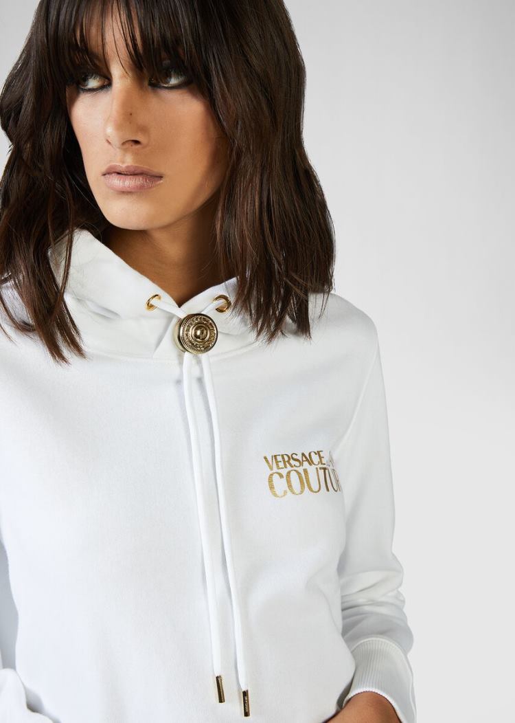 Versace Jeans Couture Logo Bolo Tie Hoodie φουτερ με κουκουλα Jeans Couture ασπρα | FHC4RWL
