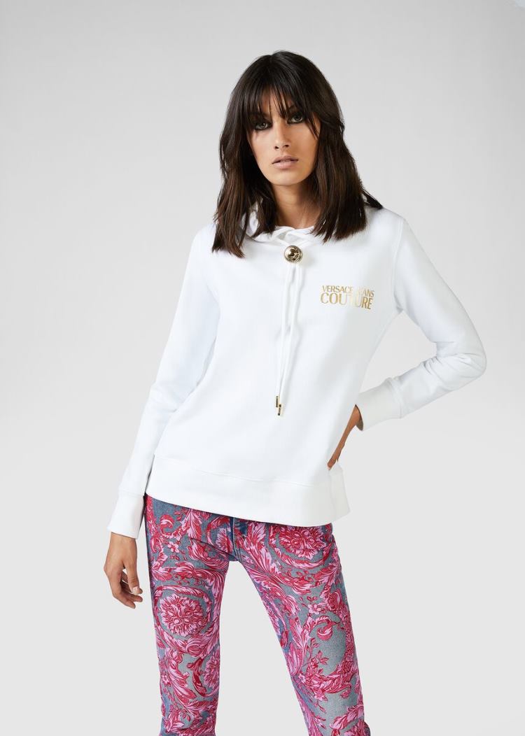 Versace Jeans Couture Logo Bolo Tie Hoodie φουτερ με κουκουλα Jeans Couture ασπρα | FHC4RWL