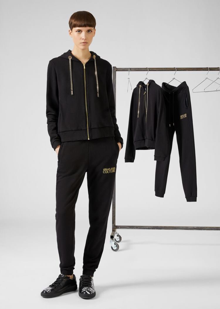 Versace Jeans Couture Logo Chain Hoodie φουτερ με κουκουλα Jeans Couture μαυρα | MSVY1A8