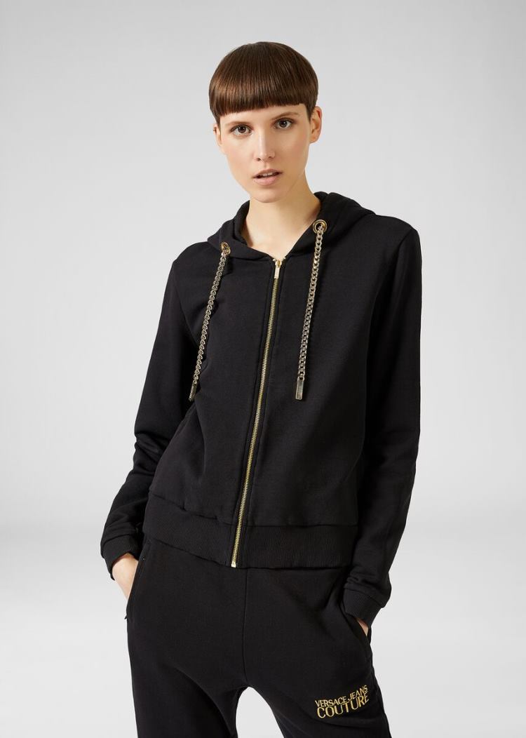 Versace Jeans Couture Logo Chain Hoodie φουτερ με κουκουλα Jeans Couture μαυρα | MSVY1A8