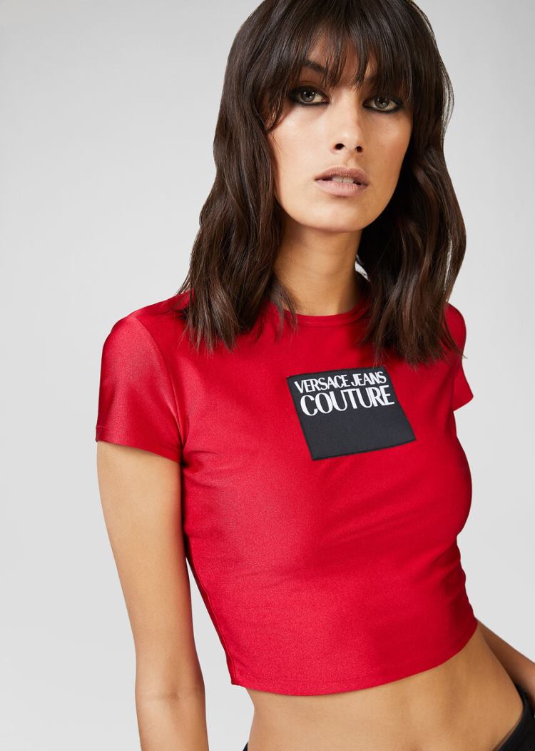 Versace Jeans Couture Logo Cropped T Shirt μπλουζακια Jeans Couture κοκκινα | CYL4GTV