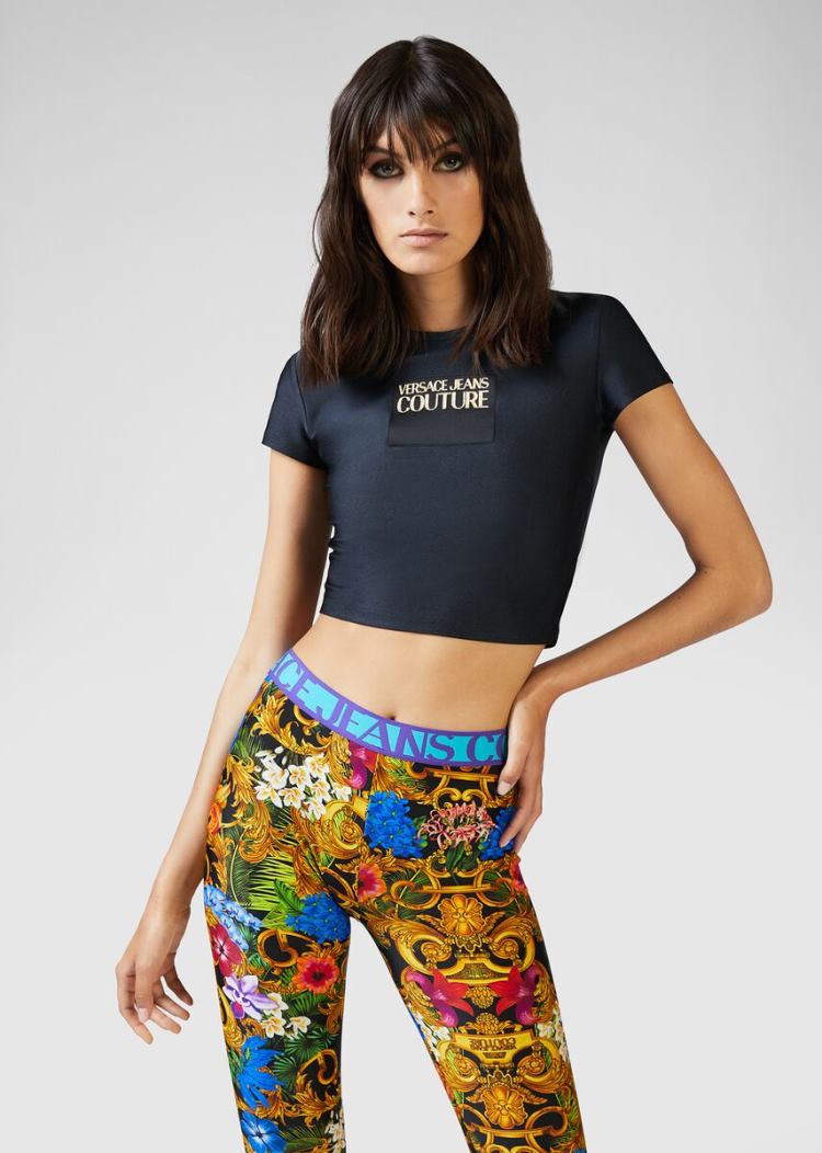 Versace Jeans Couture Logo Cropped T Shirt μπλουζακια Jeans Couture μαυρα | NF0J96J