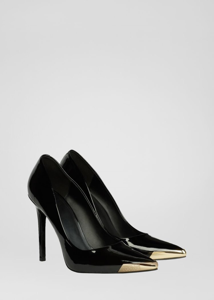 Versace Jeans Couture Logo Gold Tip λουστρινι Pumps παπουτσια Jeans Couture μαυρα | 0ATUAO4