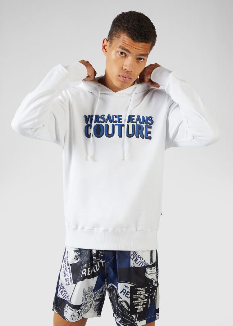 Versace Jeans Couture Logo Hoodie φουτερ με κουκουλα Jeans Couture ασπρα | N4ELVC0