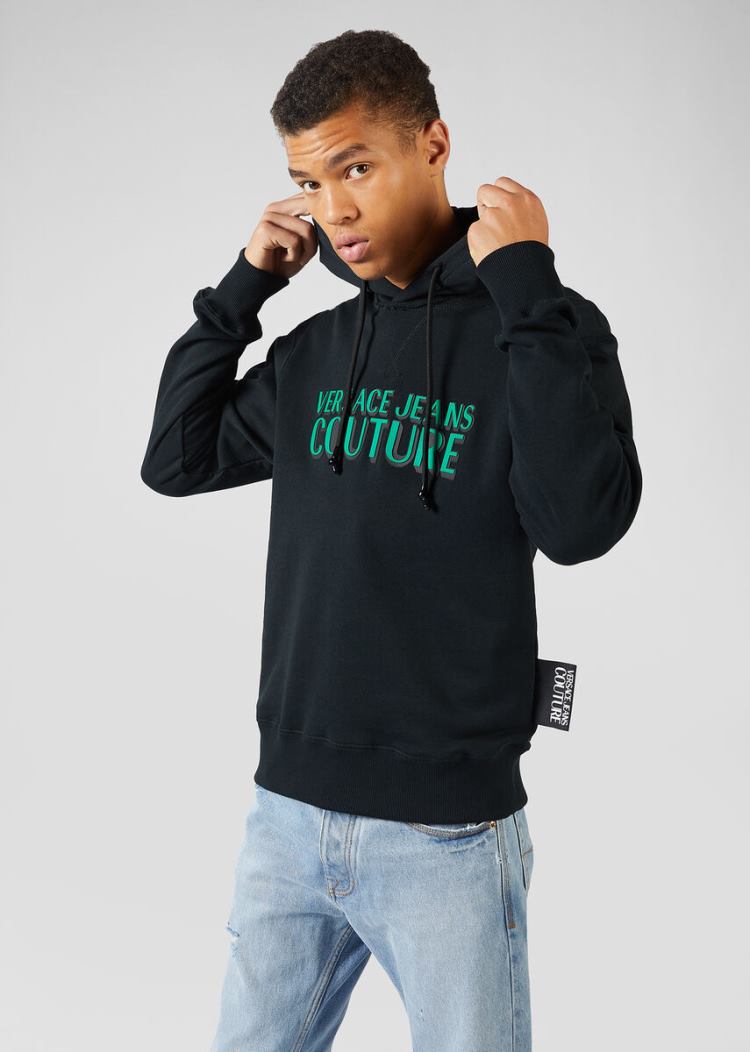 Versace Jeans Couture Logo Hoodie φουτερ με κουκουλα Jeans Couture μαυρα | UEW6BNX