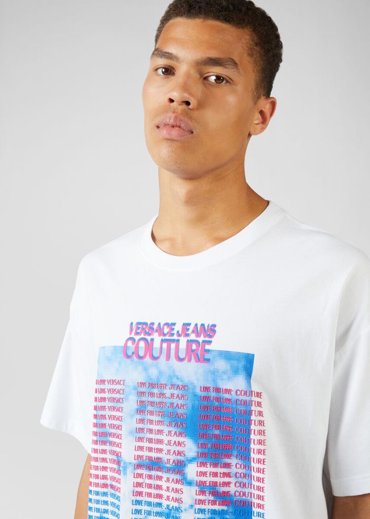 Versace Jeans Couture Logo Motif T Shirt μπλουζακια Jeans Couture ασπρα | HBQC4ZC