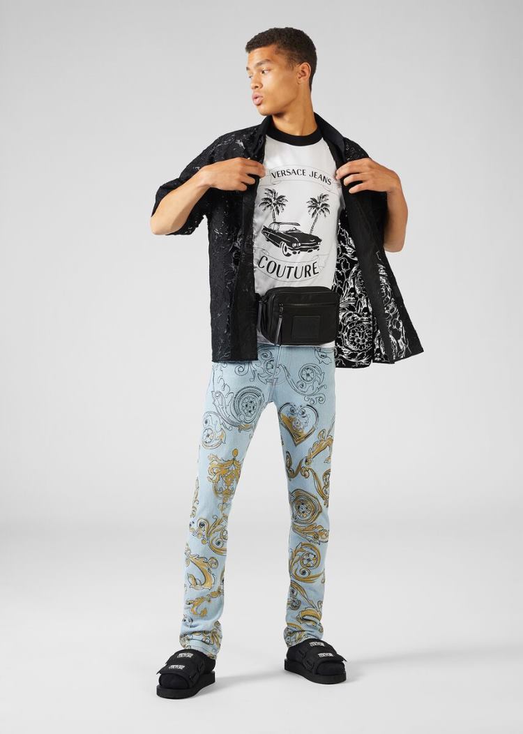Versace Jeans Couture Logo Motif T Shirt μπλουζακια Jeans Couture ασπρα | QX46P4O