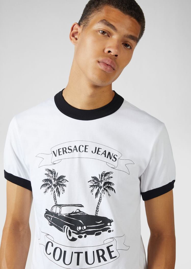Versace Jeans Couture Logo Motif T Shirt μπλουζακια Jeans Couture ασπρα | QX46P4O