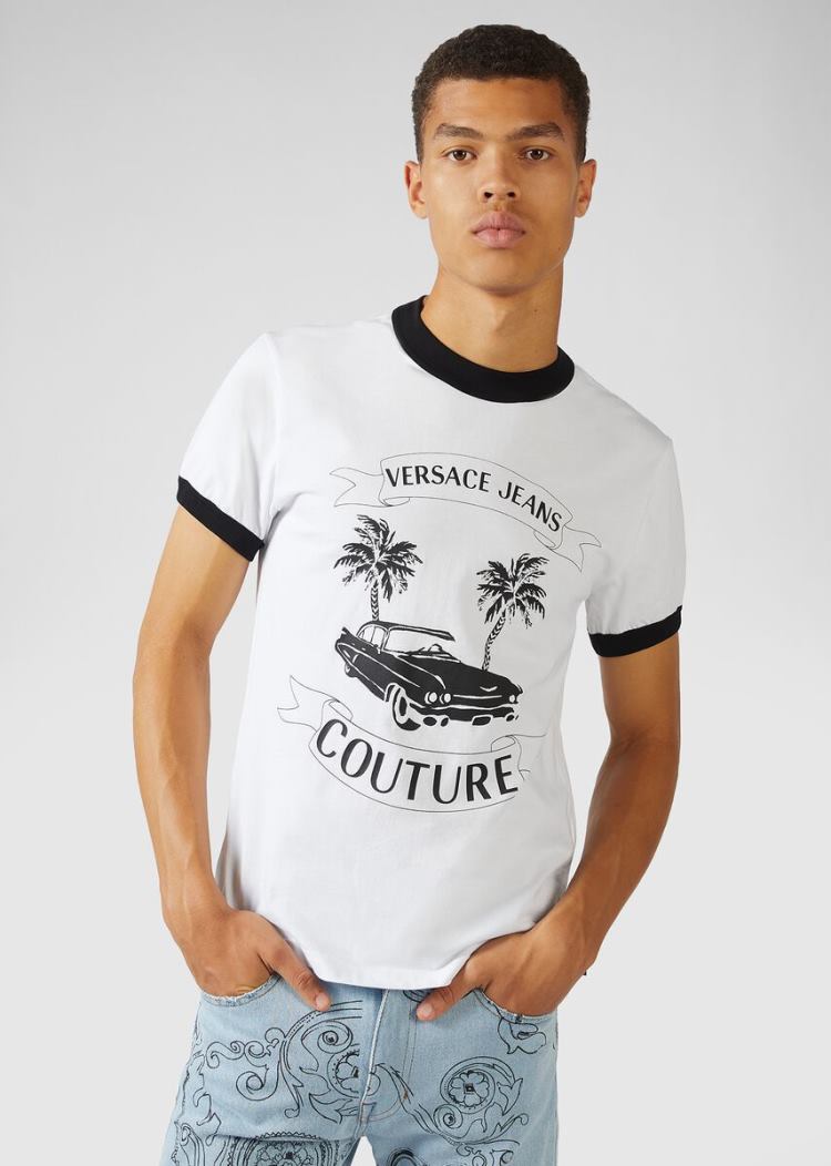 Versace Jeans Couture Logo Motif T Shirt μπλουζακια Jeans Couture ασπρα | QX46P4O