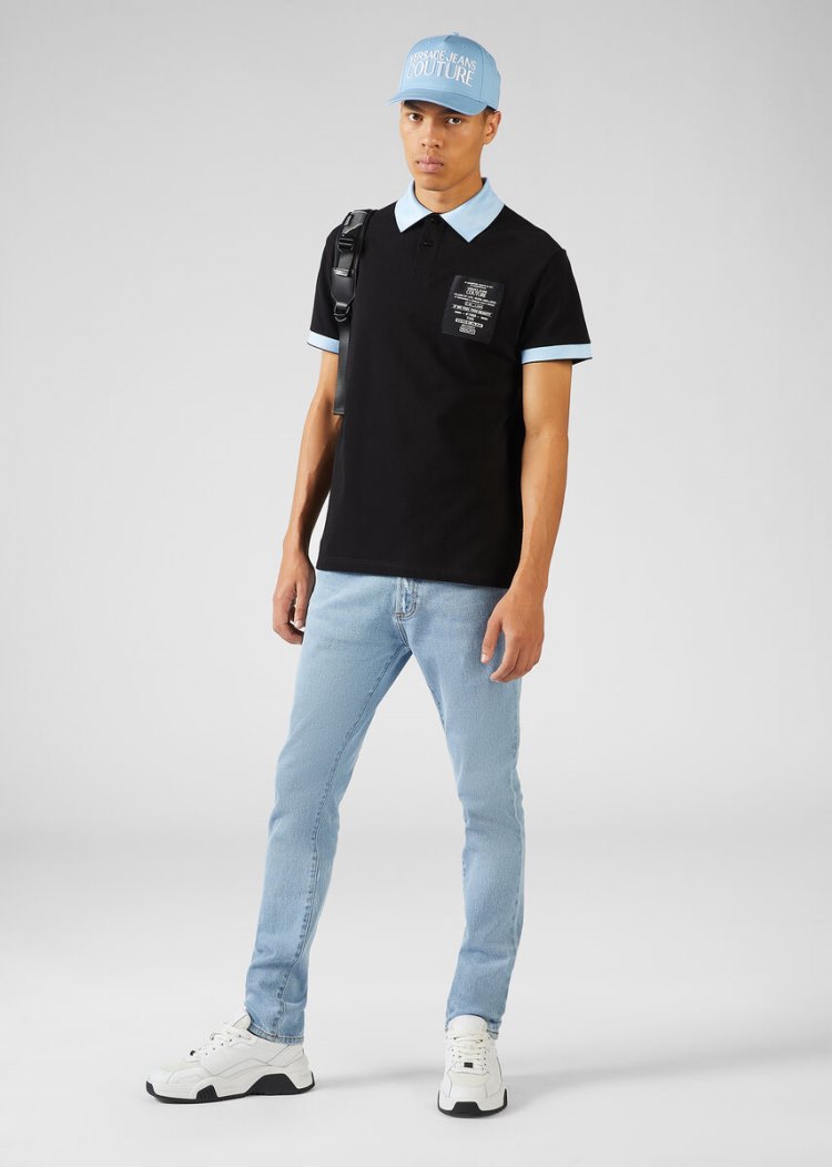 Versace Jeans Couture Logo Patch Polo Shirt μπλουζακια πολο Jeans Couture μαυρα | LSXYSH2