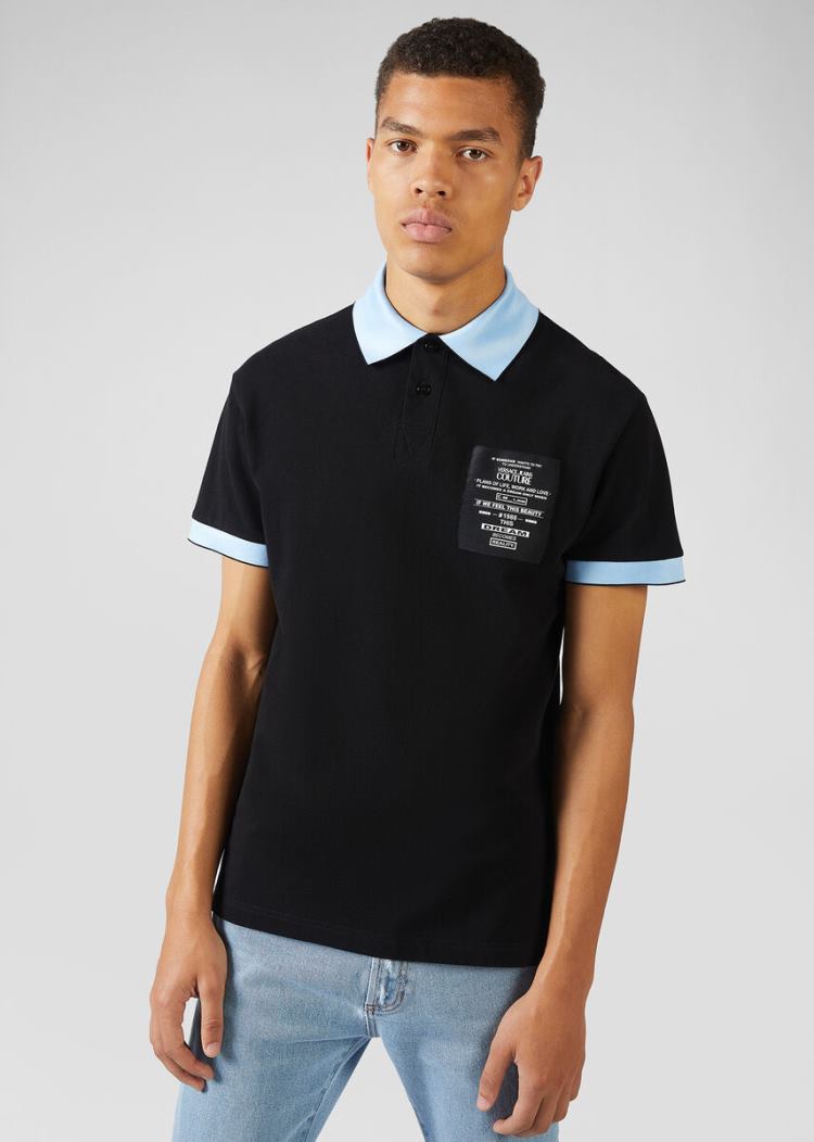 Versace Jeans Couture Logo Patch Polo Shirt μπλουζακια πολο Jeans Couture μαυρα | LSXYSH2