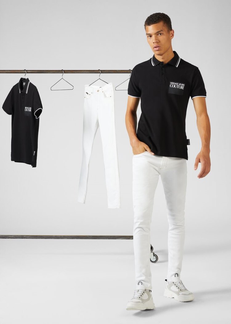 Versace Jeans Couture Logo Patch βαμβακερα Polo Shirt μπλουζακια πολο Jeans Couture μαυρα | TXSAD19