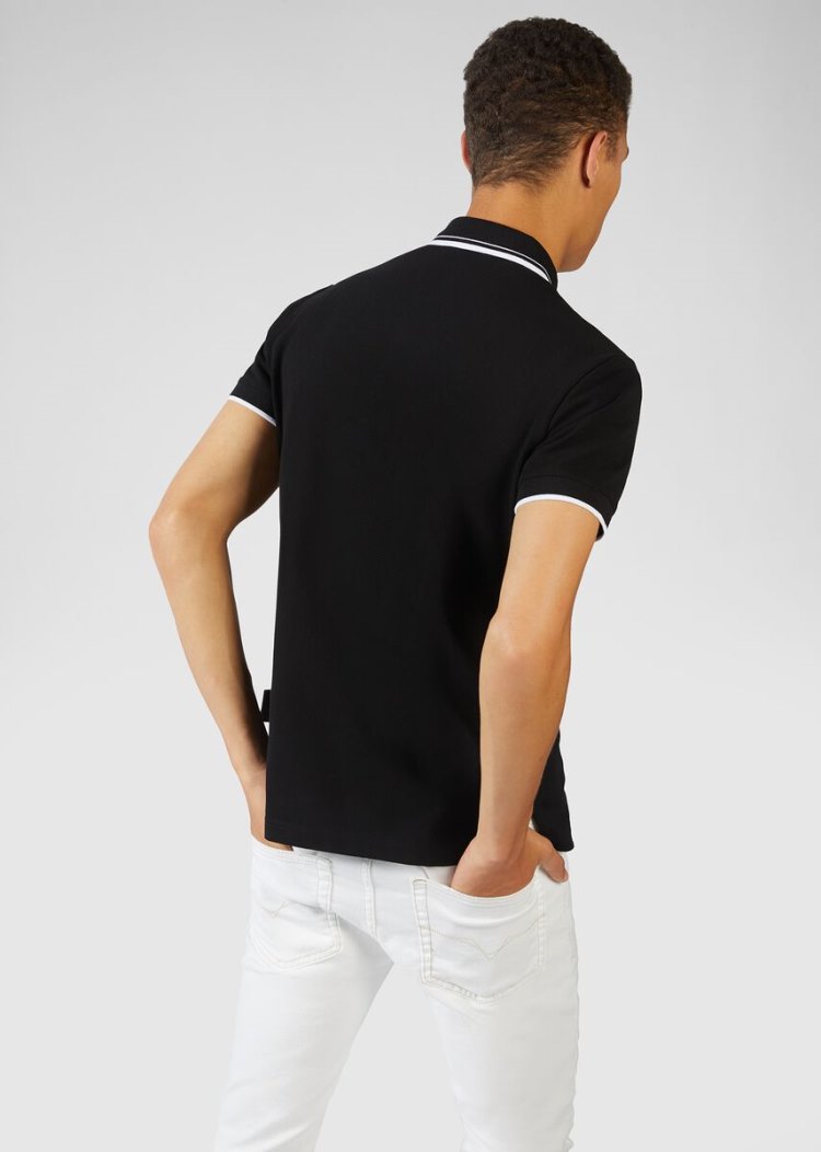 Versace Jeans Couture Logo Patch βαμβακερα Polo Shirt μπλουζακια πολο Jeans Couture μαυρα | TXSAD19