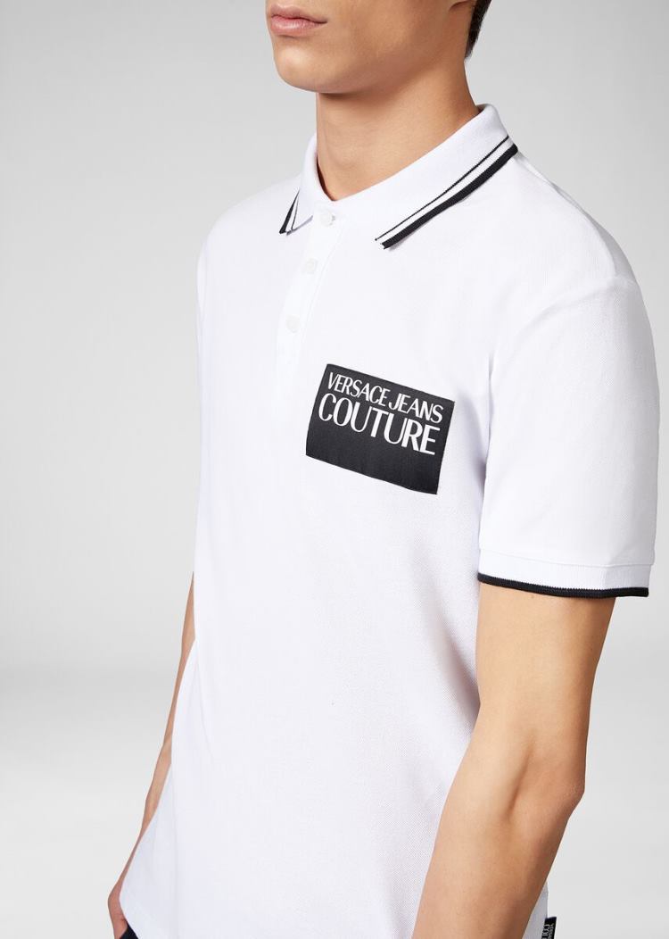 Versace Jeans Couture Logo Patch βαμβακερα Polo Shirt μπλουζακια πολο Jeans Couture ασπρα | ZJ9JYL0
