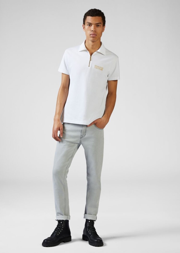 Versace Jeans Couture Logo Polo Shirt μπλουζακια πολο Jeans Couture ασπρα | M3LT7RB