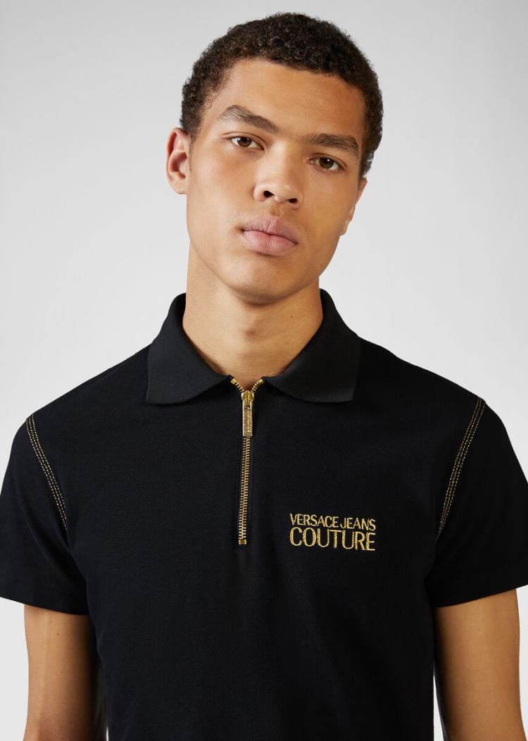 Versace Jeans Couture Logo Polo Shirt μπλουζακια πολο Jeans Couture μαυρα | PB8W6B1