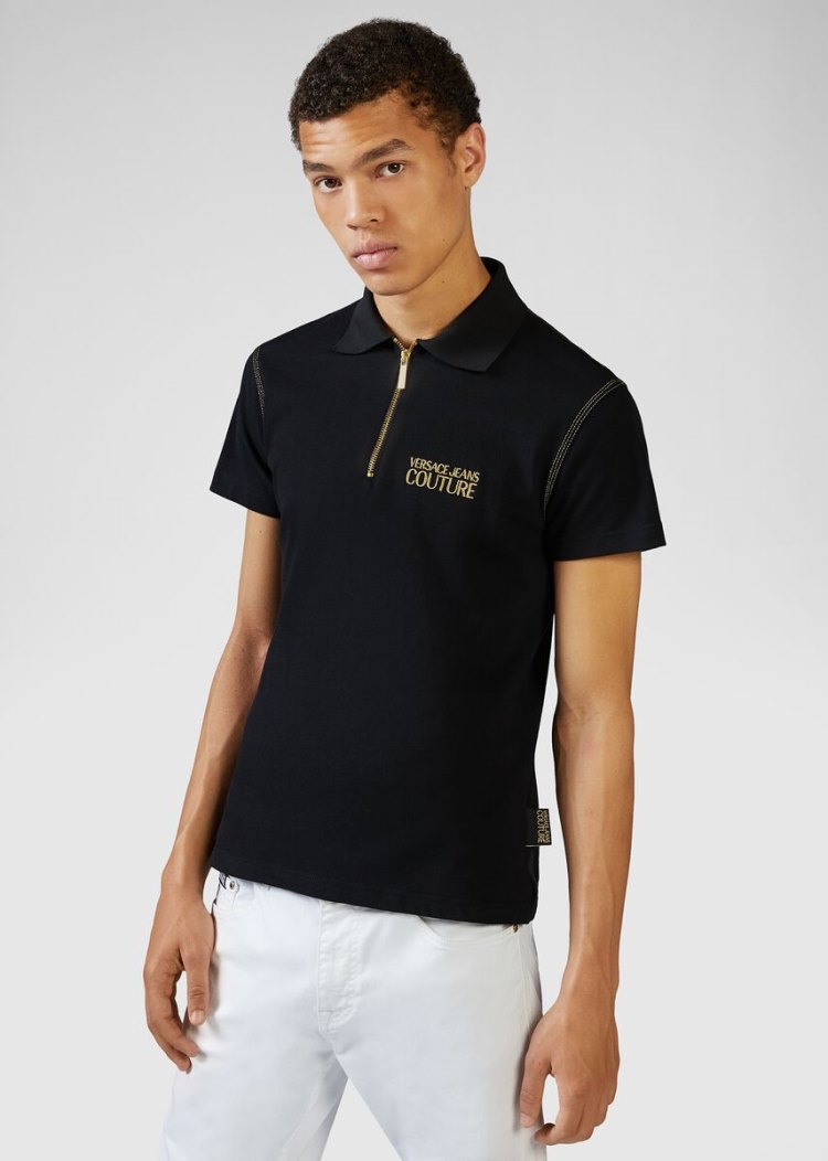 Versace Jeans Couture Logo Polo Shirt μπλουζακια πολο Jeans Couture μαυρα | PB8W6B1