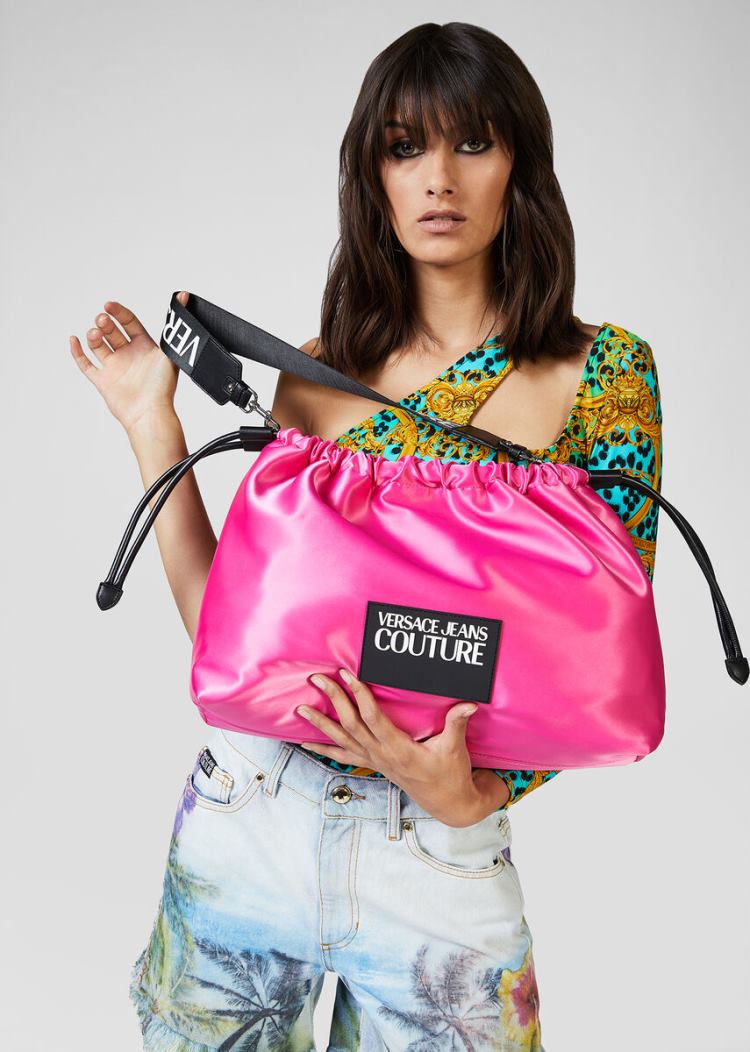 Versace Jeans Couture Logo Satin Bucket Bag τσαντα Jeans Couture ροζ | C1JPN2G