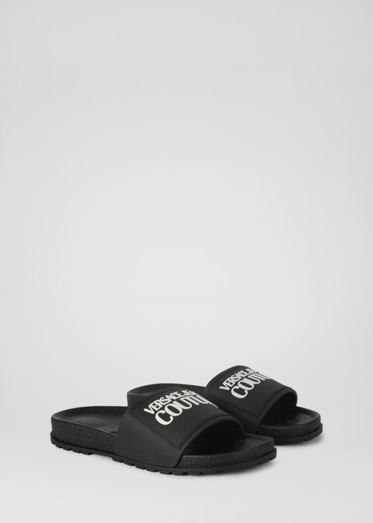 Versace Jeans Couture Logo Slides σανδαλια Jeans Couture μαυρα | E7Y5GWH