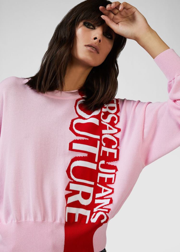 Versace Jeans Couture Logo Sweatshirt Πουλόβερ Jeans Couture ροζ | IHOQ9WI
