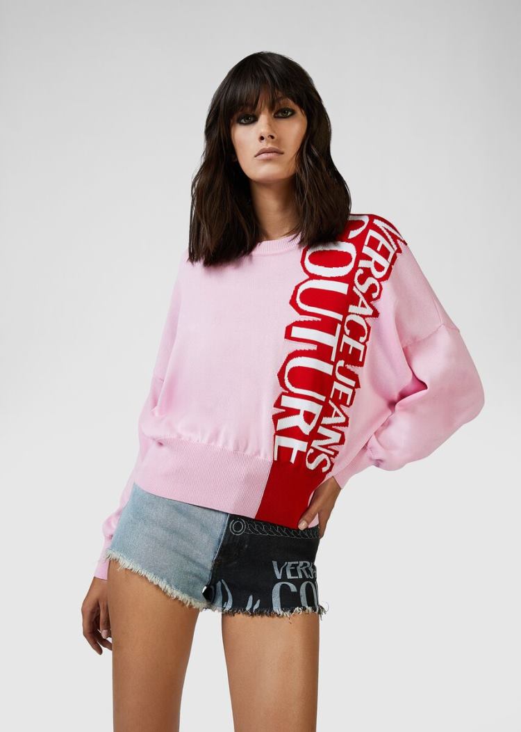 Versace Jeans Couture Logo Sweatshirt Πουλόβερ Jeans Couture ροζ | IHOQ9WI