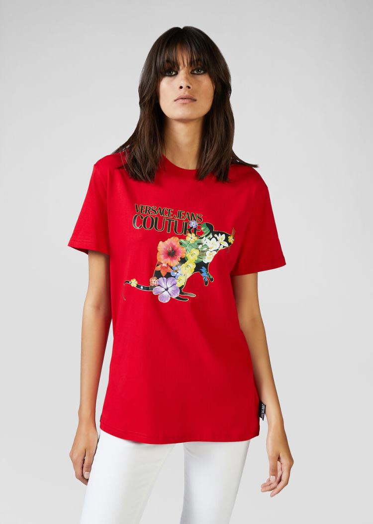 Versace Jeans Couture Logo T Shirt μπλουζακια Jeans Couture κοκκινα | B2G17MZ
