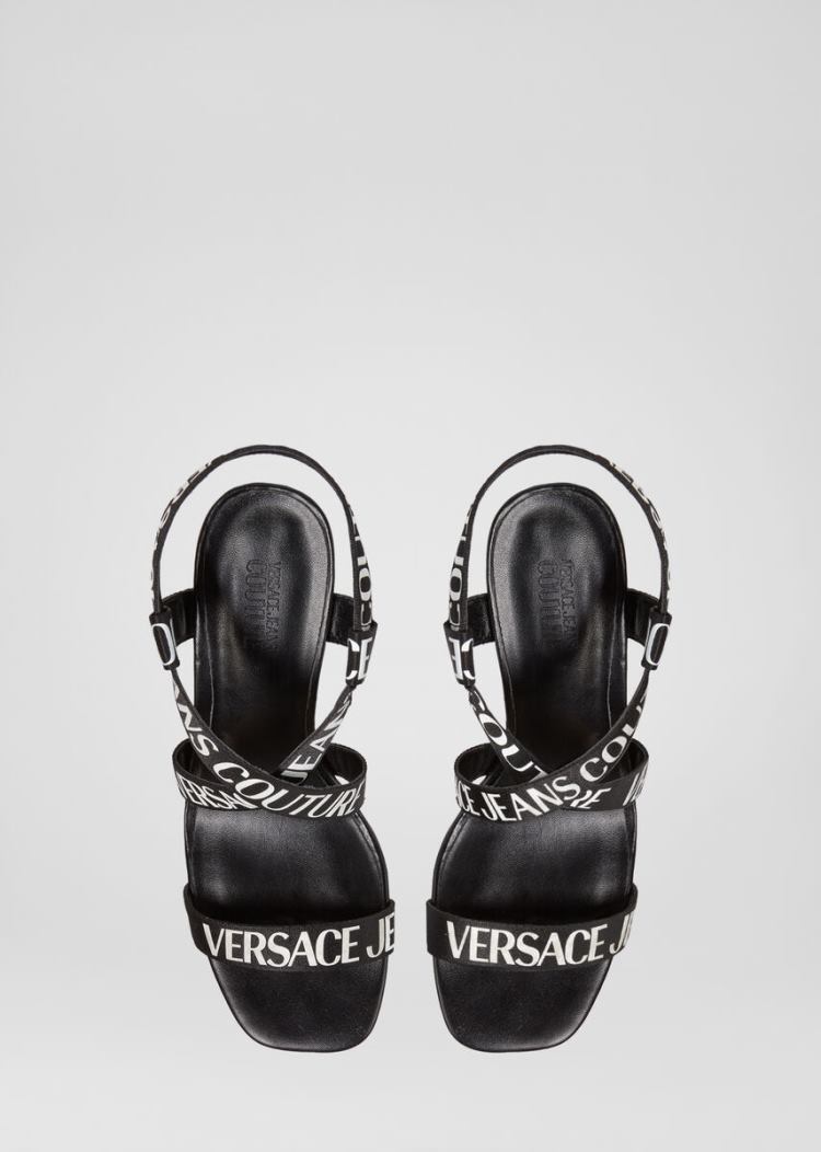 Versace Jeans Couture Logo Tape Sandals σανδαλια Jeans Couture μαυρα | TU08SC4