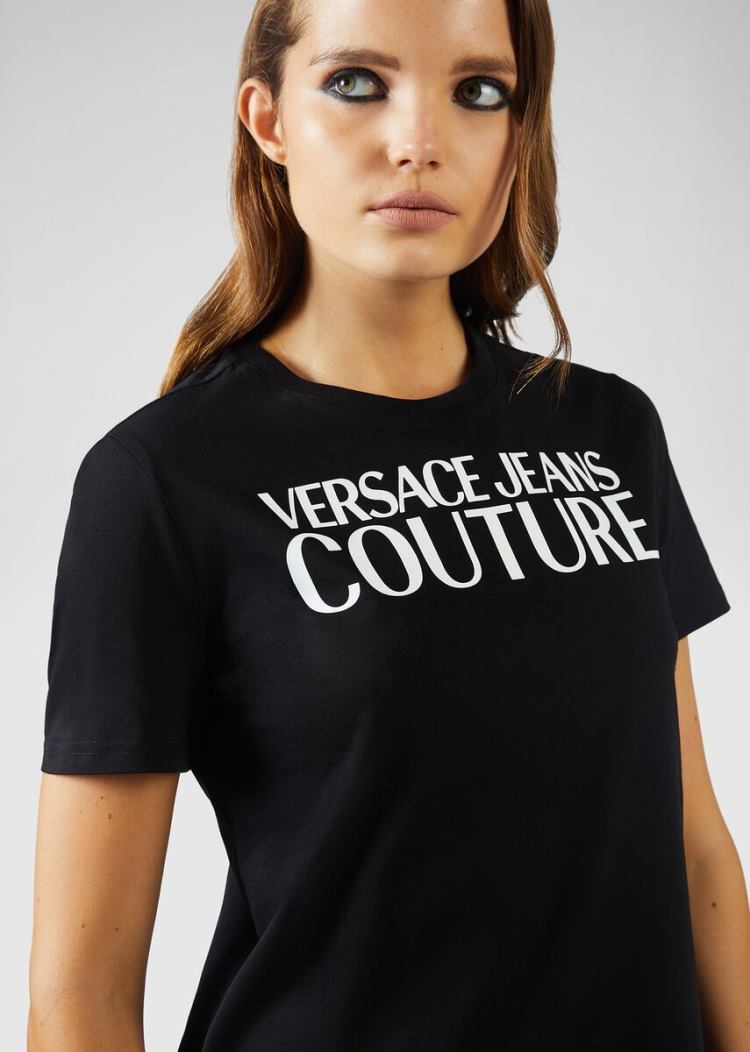 Versace Jeans Couture Logo βαμβακερα T Shirt μπλουζακια Jeans Couture μαυρα | 7DPNXTZ