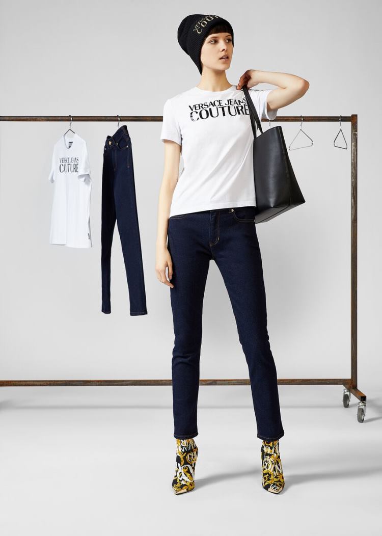Versace Jeans Couture Logo βαμβακερα T Shirt μπλουζακια Jeans Couture ασπρα | WBHJ6GK