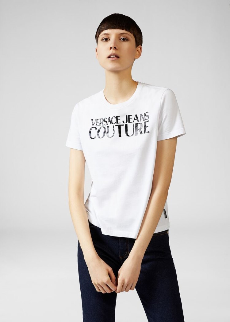 Versace Jeans Couture Logo βαμβακερα T Shirt μπλουζακια Jeans Couture ασπρα | WBHJ6GK