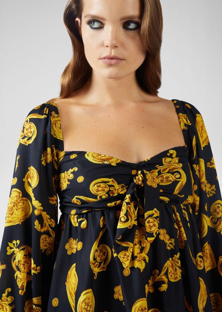 Versace Jeans Couture Long Sleeve Gold Baroque Print φορεμα φορεμα Jeans Couture μαυρα | B63I4VP