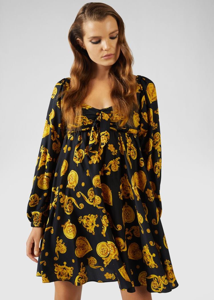 Versace Jeans Couture Long Sleeve Gold Baroque Print φορεμα φορεμα Jeans Couture μαυρα | B63I4VP
