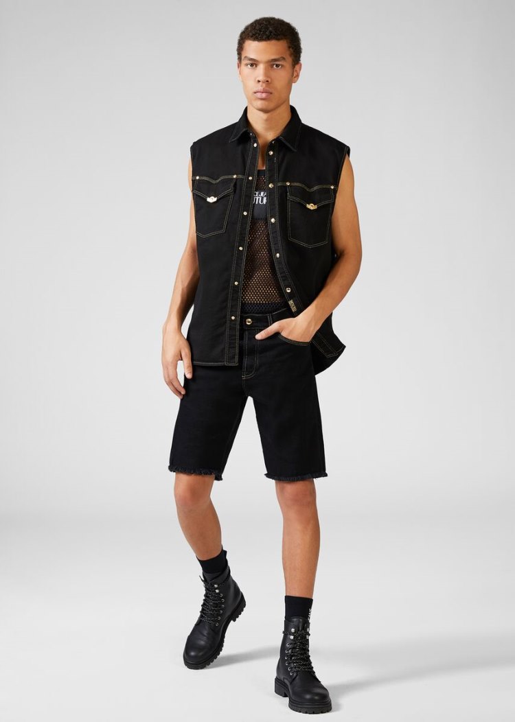 Versace Jeans Couture Metal Hardware Denim Shorts σορτσ Jeans Couture μαυρα | FW6KSGF