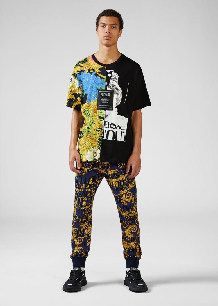 Versace Jeans Couture Mixed Print T Shirt μπλουζακια Jeans Couture μαυρα | 1QEE3MT