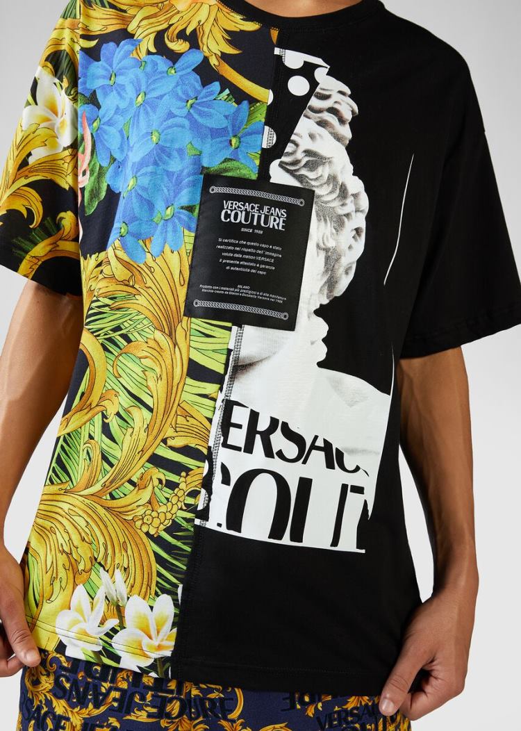 Versace Jeans Couture Mixed Print T Shirt μπλουζακια Jeans Couture μαυρα | 1QEE3MT