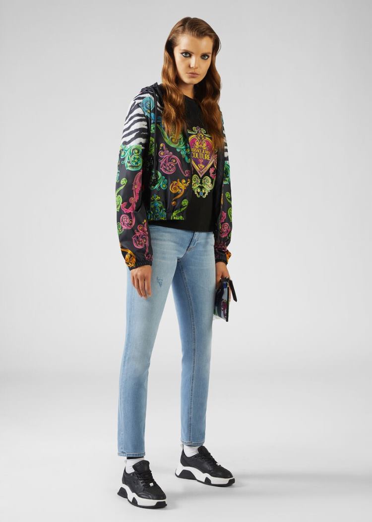 Versace Jeans Couture Multicolor Baroque Jewels Logo T Shirt μπλουζακια Jeans Couture μαυρα | G9YTO63