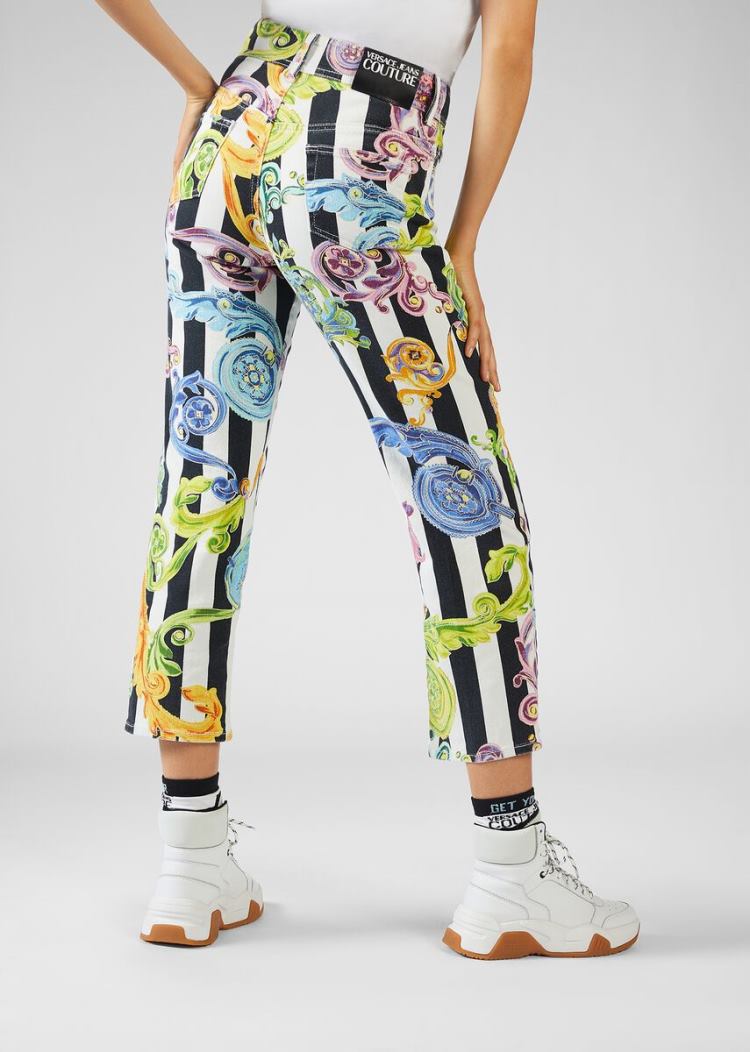 Versace Jeans Couture Multicolor Baroque Jewels Print Jeans τζιν παντελονι Jeans Couture ασπρα | NVM51UE