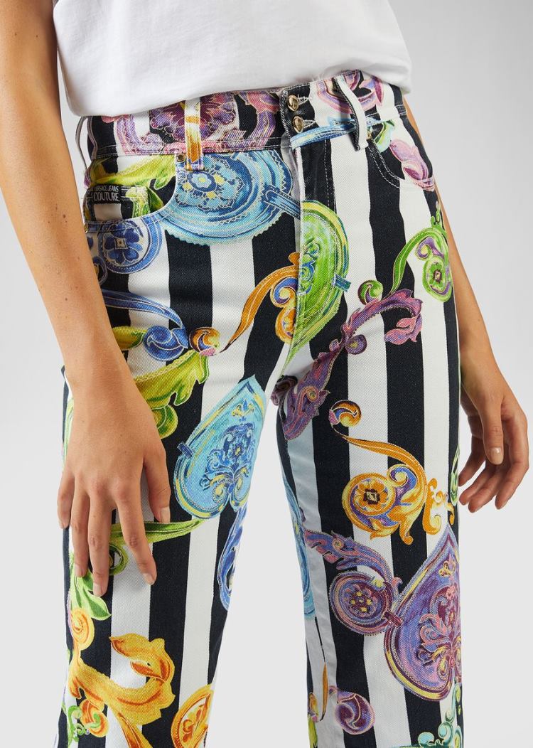 Versace Jeans Couture Multicolor Baroque Jewels Print Jeans τζιν παντελονι Jeans Couture ασπρα | NVM51UE