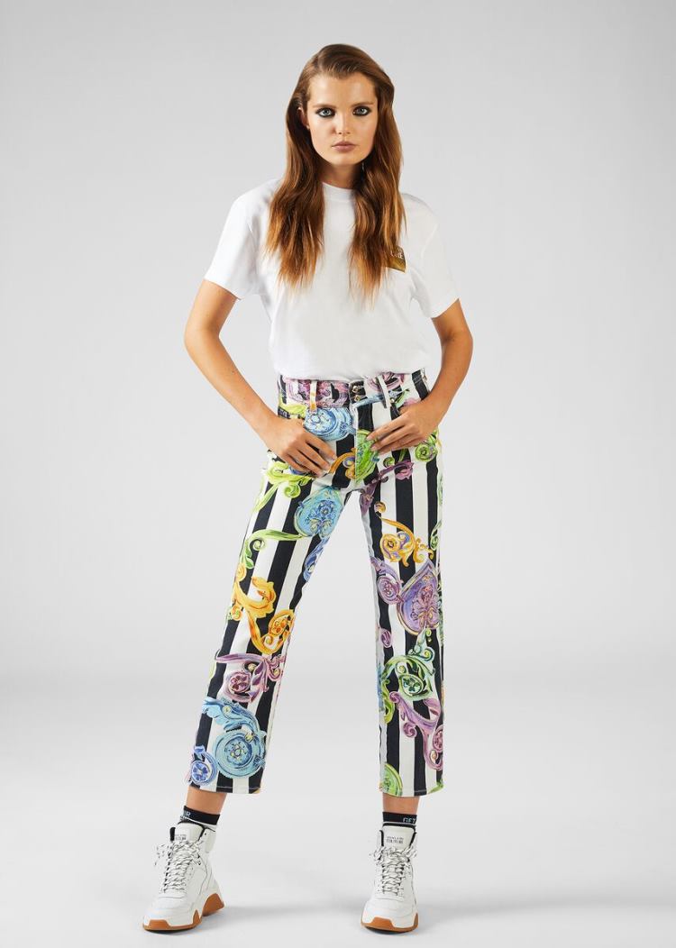 Versace Jeans Couture Multicolor Baroque Jewels Print Jeans τζιν παντελονι Jeans Couture ασπρα | NVM51UE